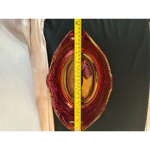 VINTAGE Delaware US GLASS Pink Rose Stain Fruit BANANA Bowl Gold Accent ANTIQUE - Picture 15 of 16